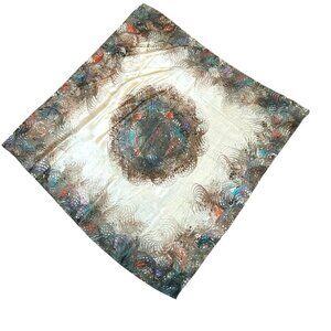 Vintage 70s Japan Marbled Watercolor 31" Square Scarf Hand Rolled